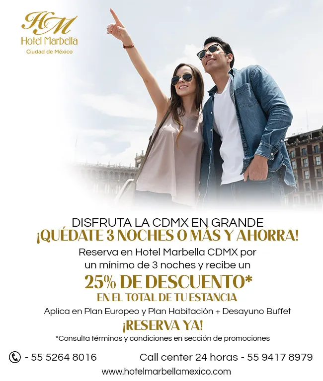3 Noches o Más 25% descuento Hospedaje Hotel Marbella México Ciudad de Mëxico